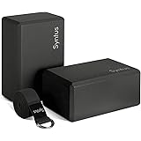 Syntus Yoga Block and Yoga Strap Set, 2 EVA Foam Soft Non-Slip Yoga Blocks 9×6×4 inches, 8FT Metal D-Ring Strap for Yoga, Gen