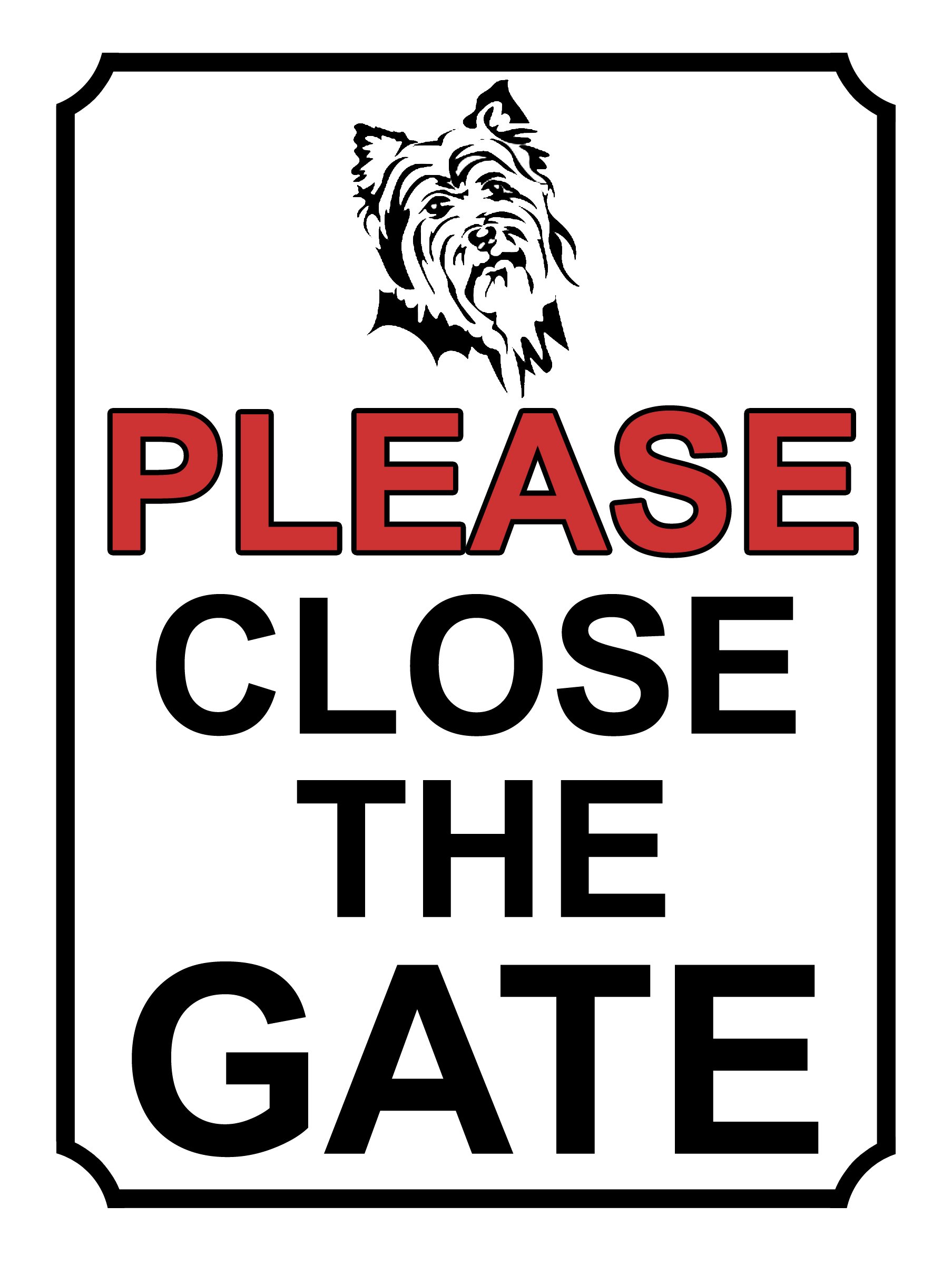 SHAWPRINT PLEASE CLOSE THE GATE DOG THEME METAL SIGN 267MM X 200MM (381H1L) LARGE 10" X 8"