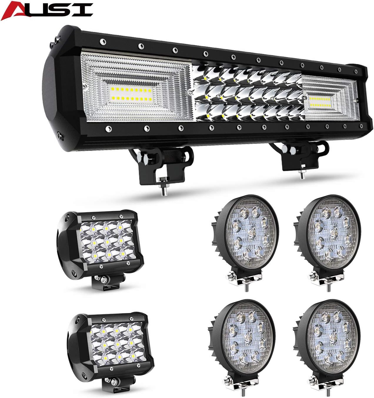 AUSI DOT Approved 14Inch 216W LED Light Bar + 2x 4Inch 36W