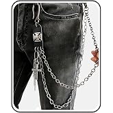 SISICHIC Heavy Pirate Carabiner Pants Chain: Pocket Jean Chain for Biker, Punk Goth Rockstar Accessories