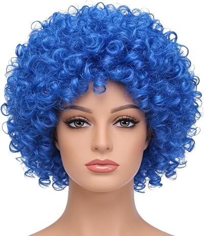 SHATCHI Afro Wig Curly Blue Unisex Fancy Dress Party Costume