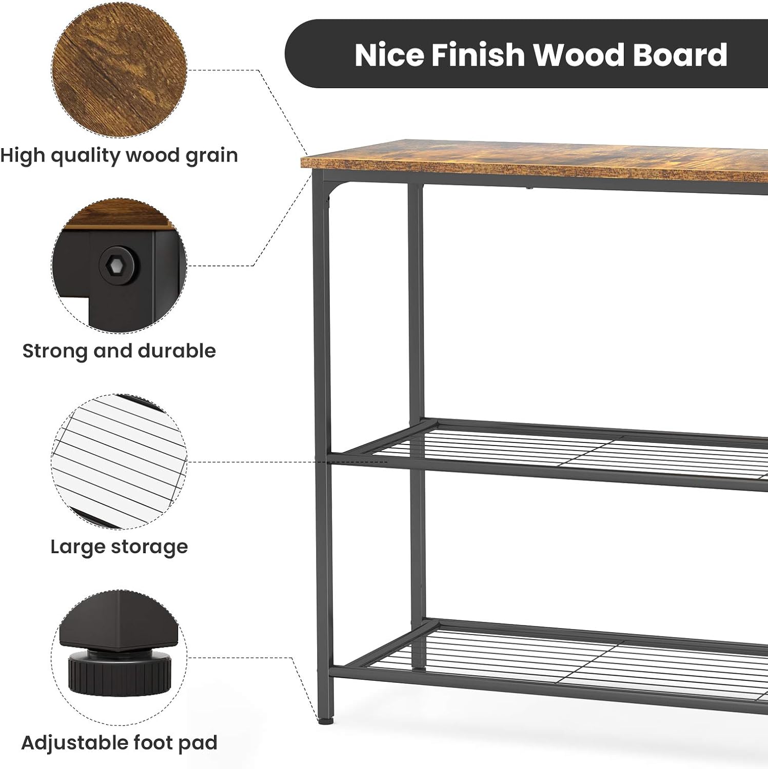 Ecoprsio Sofa Table Console Table with Double Mesh Shelves, Industrial Entryway Table Foyer Table for Entryway, Front Hall, Hallway, Sofa, Couch, Living Room, Coffee Bar, Kitchen, Rustic: Kitchen & Dining