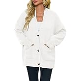 Saodimallsu Womens Chunky V Neck Cardigan Sweater Puff Sleeve Knit Cardigans Button Down Outwear with Pockets 2025