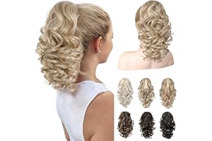 REECHO 12" Ponytail Extension, Classic Loose Curly Wavy Claw Clip Pony tails Hair Extensions Hairpieces for Women - Medium Blonde