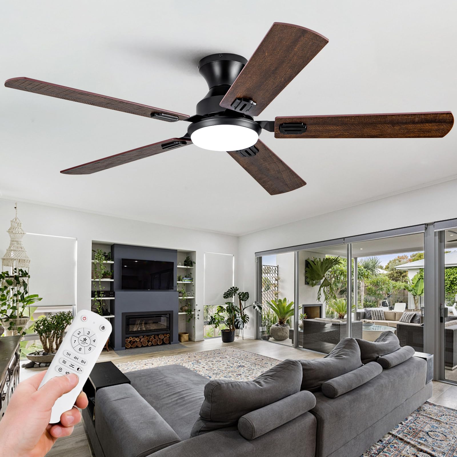 Photo 1 of ***USED - LIKELY MISSING PARTS - SEE PICTURES***
KENSID 52 Inch Ceiling Fans with Lights and Remote,Low Profile Flush Mount Modern Black Ceiling Fan with Light, 5 Blades,Dimmable LED Light,6 Speed DC Motor,Indoor Outdoor Ceiling Fan for Bedroom