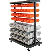TRINITY 7-Tier Dual-Sided Rolling Storage Bin Rack &amp; Parts Organizer, Black | 330 lb Capacity, Bin Cart Shelving with Wheels for Shop Storage, Nut and Bolt Organizer, Garage, Warehouse, Tools &amp; Hardware