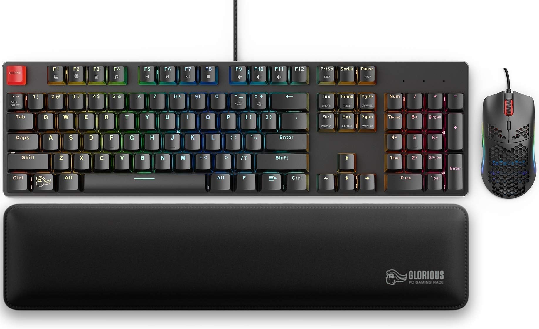Glorious Modular Mechanical Gaming Keyboard Full Size (104 Key) + Glorious Gaming Wrist Pad/Rest Full Standard Size (Black) + Glorious Model O (Matte Back) (Bundle)