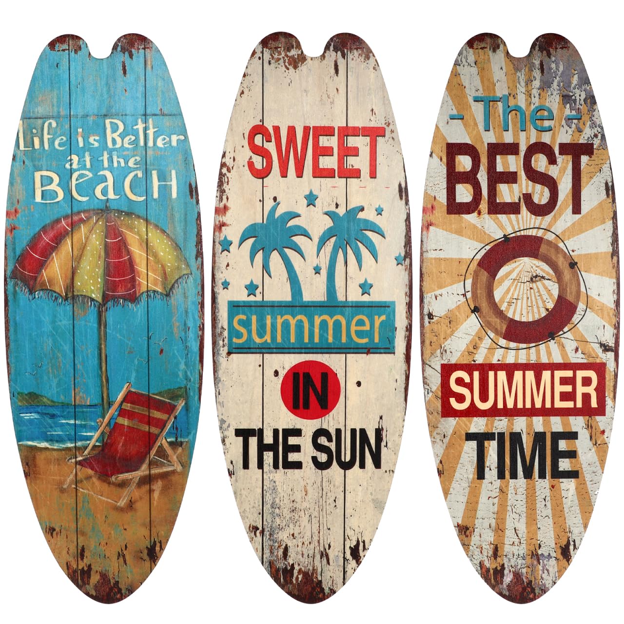 Operitacx 18 Inch Wooden Surfboard Sign Summer Beach Wall Decor Tropical Surf Decor for Home Bar Coastal Room Decoration