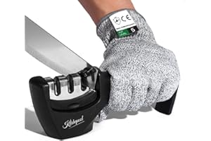 KITCHEPOOL 4-in-1 Knife Sharpener Kit with Cut-Resistant Glove, 3-Stage Quality Kitchen Knife Accessories to Repair, Grind, Polish Blade, Professional Knife Sharpening Tool for Kitchen Knives