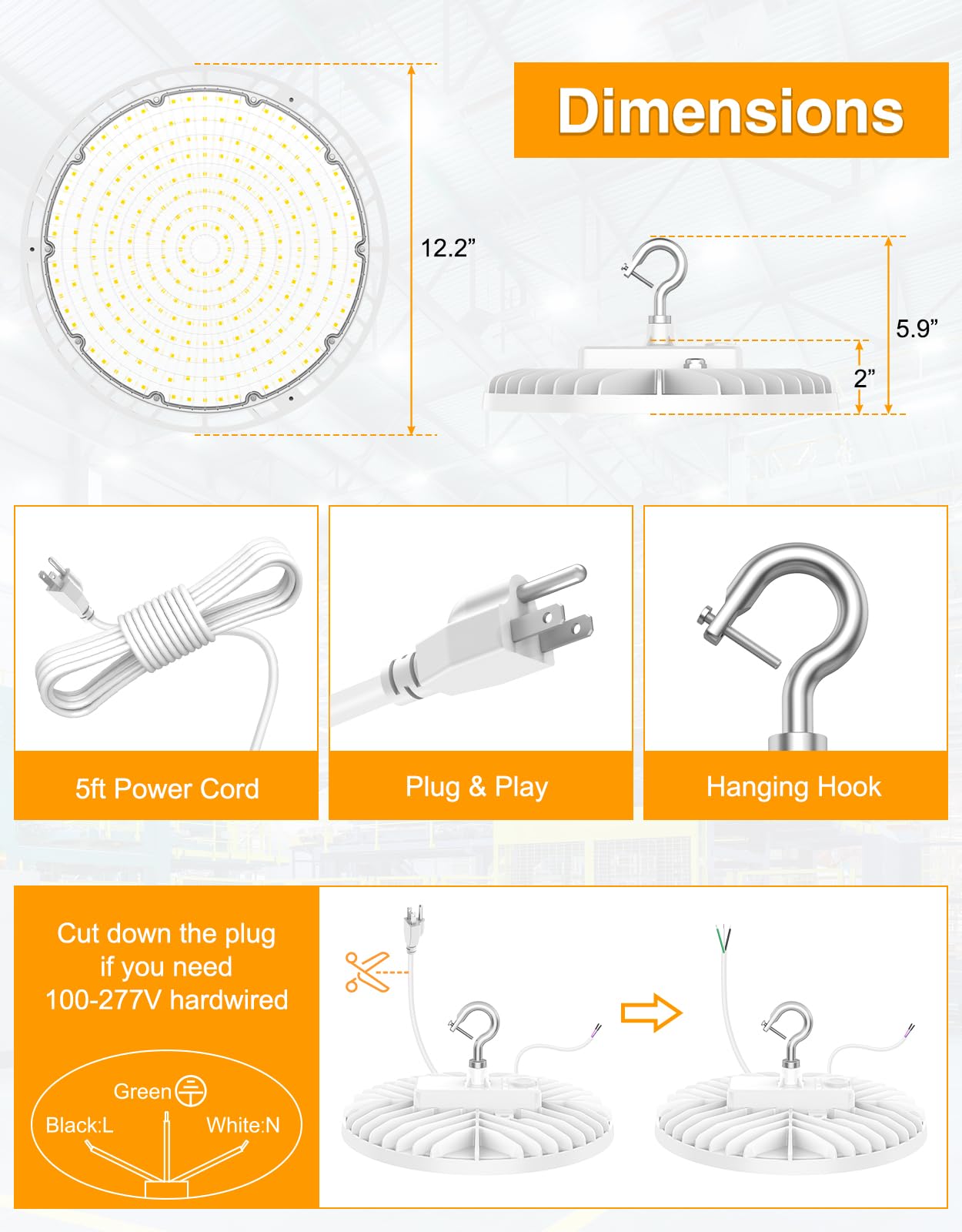 OPENLUX 2 Pack High Bay LED Lights UL DLC Listed