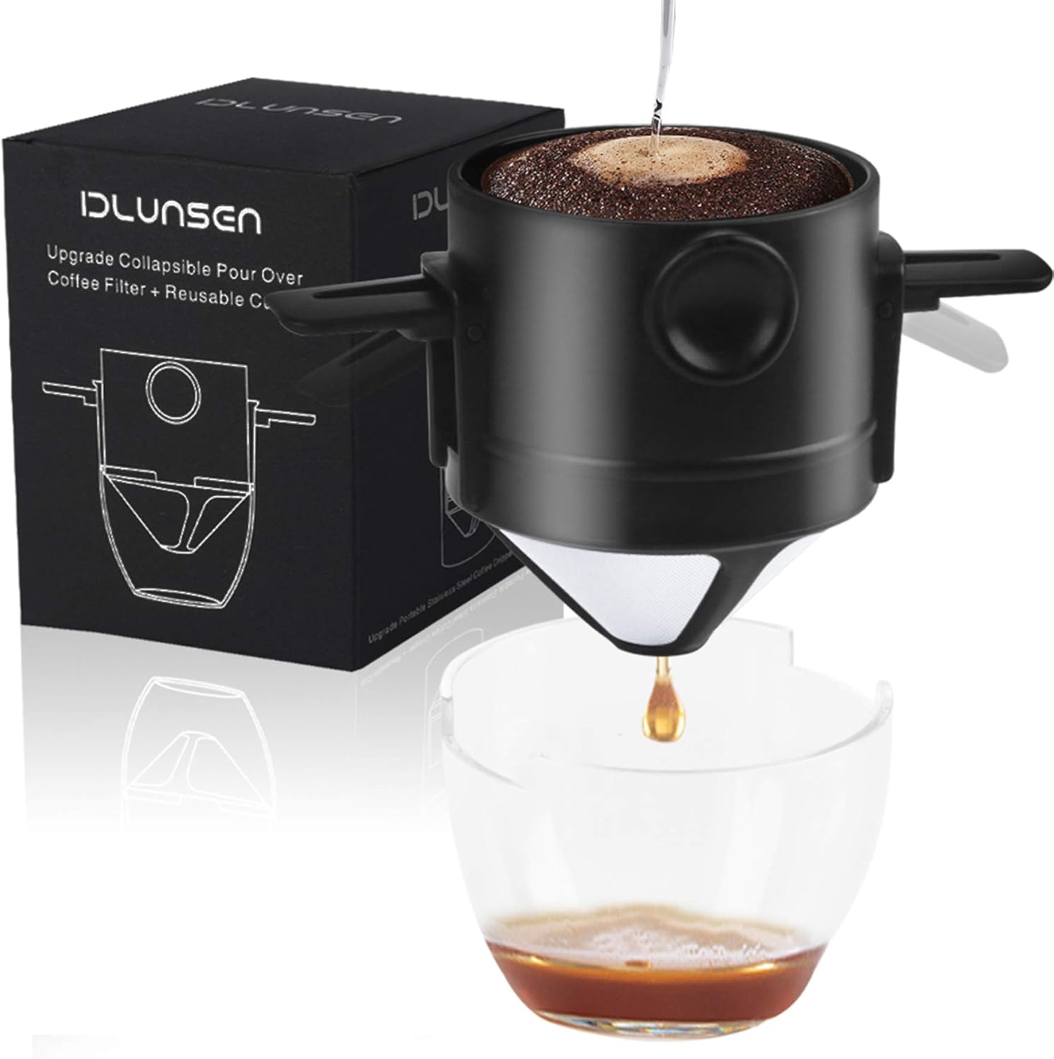 Dlunsen Pour Over Coffee Filter Upgraded Reusable Stainless Steel Cone Coffee Dripper Collapsible Paperless Tea Strainer Filter Perfect For Coffee Makers Filter Mugs To Steep Loose Coffee Tea Amazon Co Uk Kitchen Home