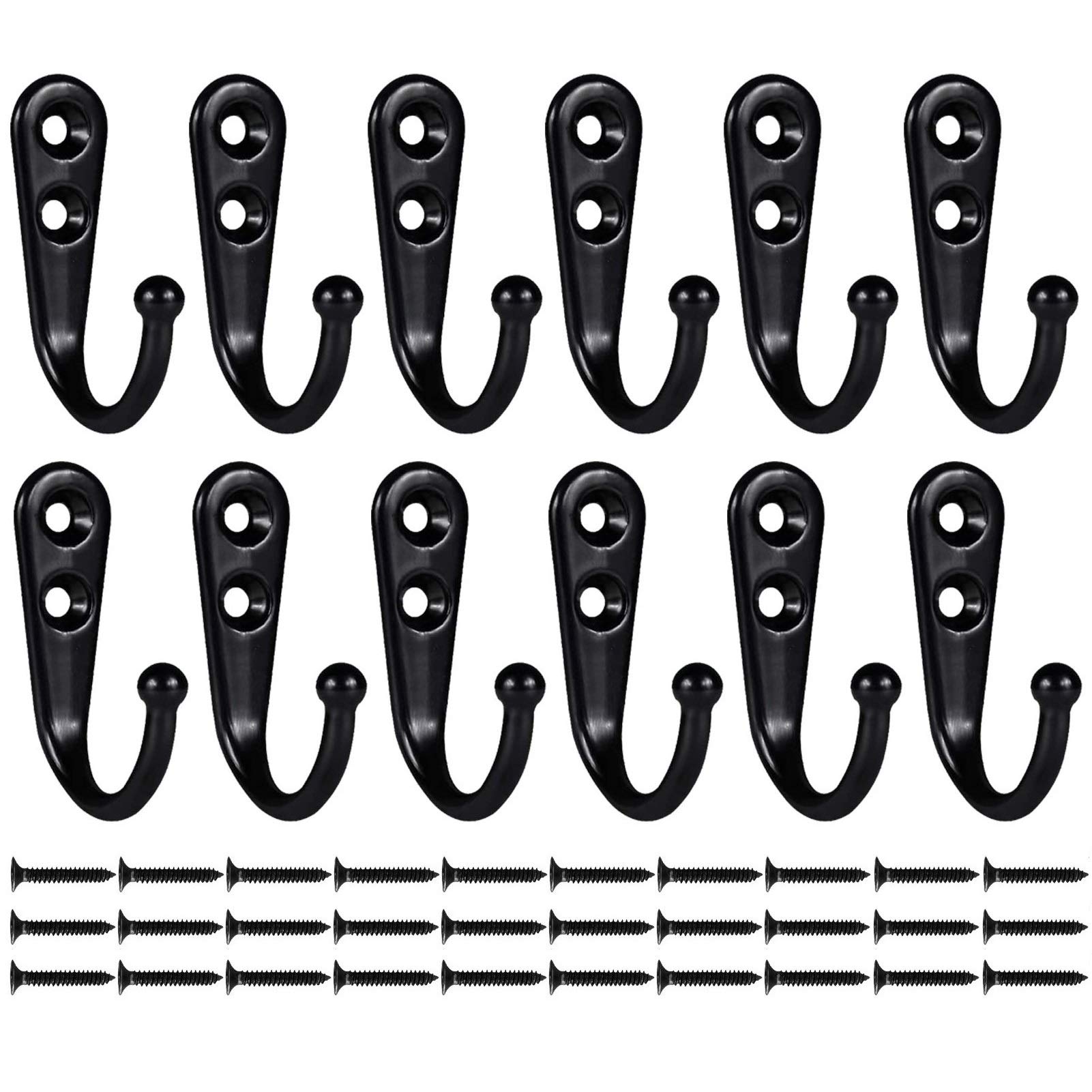 Beilala 12 Pack Coat Hooks Door Wall, Small Single Metal Hook with 30 Screws Hanging Clothes, Robe, Towel, Hat, Key, Cup for Bedroom Bathroom Kitchen Office Closets (Black) — image 1