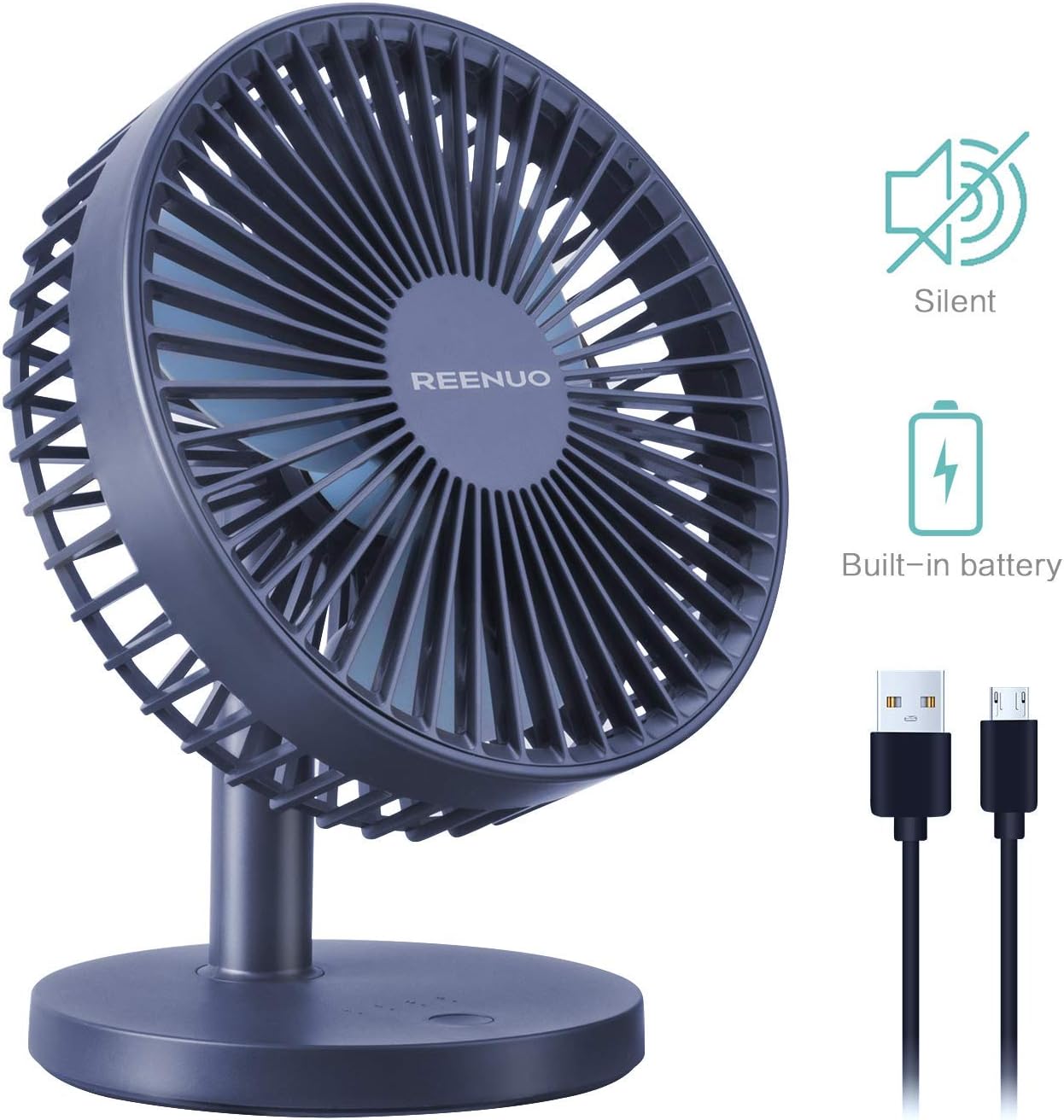 Table Fan Super Quiet 7 Inch Desk Fan,3 Speeds Rechargeable Battery Powered USB Fan for Office,Home,Travel,Camping(Blue）