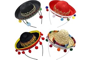 Faylapa Cinco De Mayo Straw Sombrero Headband Fiesta Fabric Small Party Hats Party Mexican Theme Decorations Pack of 4
