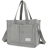 UERRUAM Tote Bag for Women with Pockets,Large Corduroy Crossbody Purse for Laptop,Work,College,Everyday,Travel