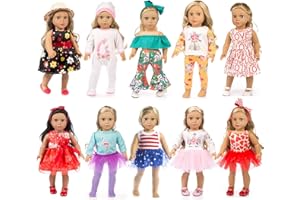 ZQDOLL 19 pcs American Doll Clothes Gift for 18 inch Doll Clothes and Accessories, Including 10 Complete Sets of Clothing