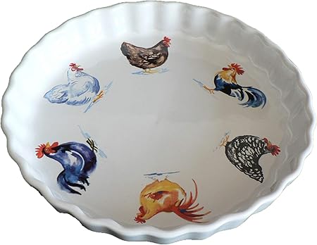 Chicken Cockerel Pattern 25cm Ceramic Flan Quiche Dish Amazon Co Uk Kitchen Home