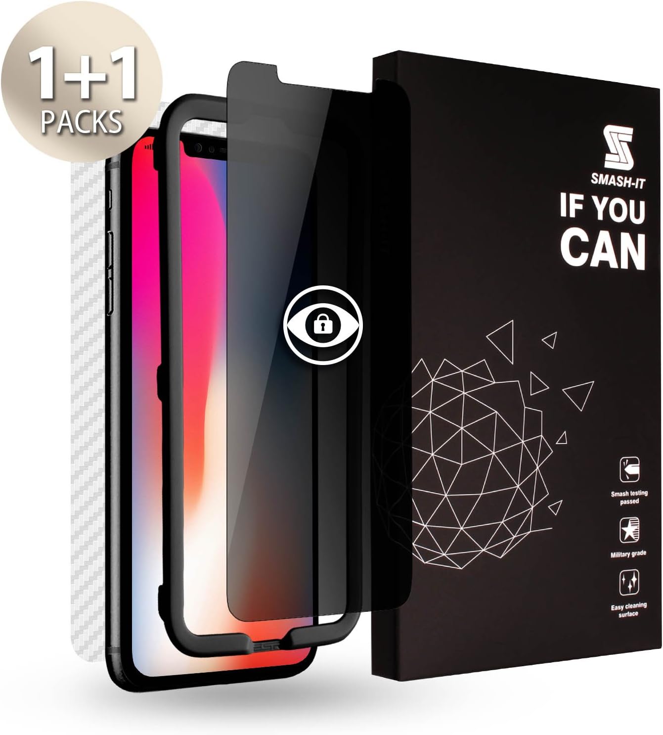 Smash-It Privacy Screen Protector Compatible iPhone X/Xs,Anti-Spy,Anti-Glare,Curve Edge Tempered Glass for iPhone X/Xs,Anti-Scratch,Full Coverage Defender
