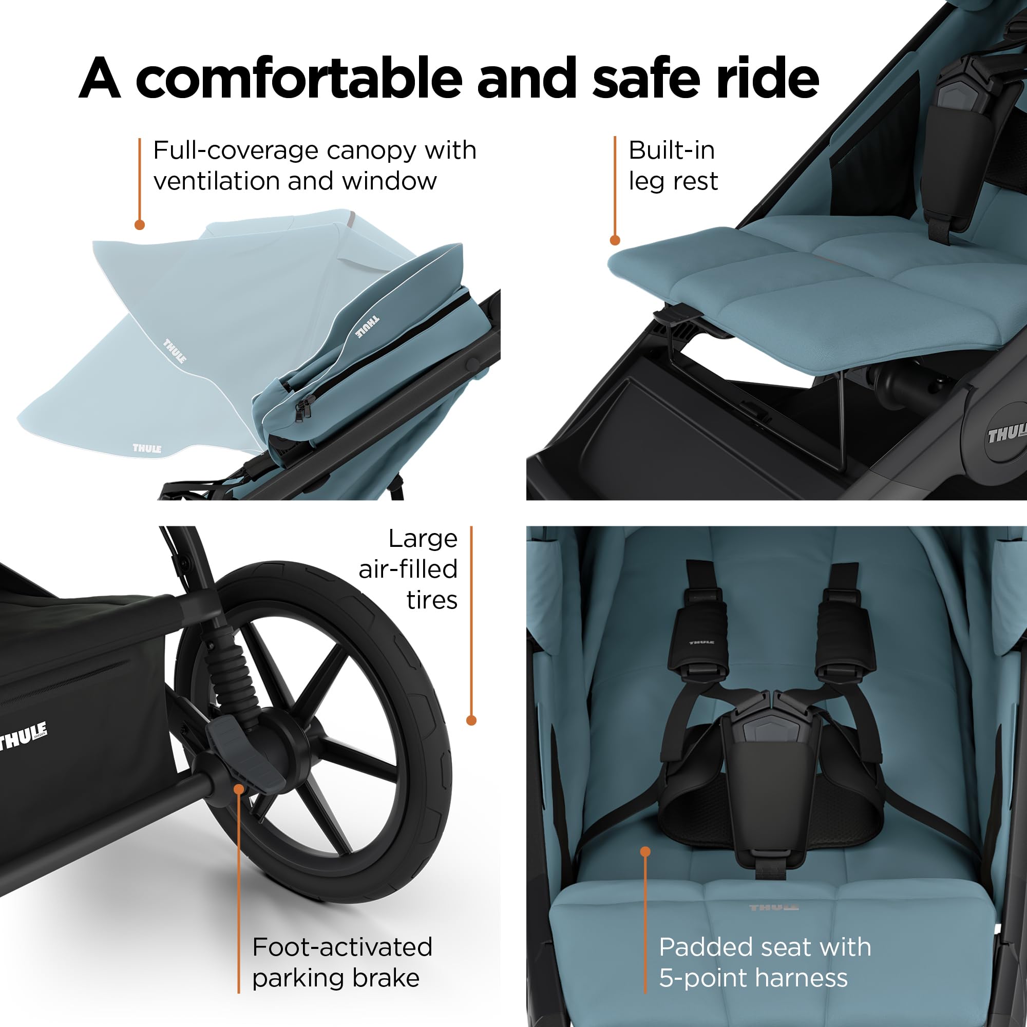 Thule Urban Glide 3 Single Child All-Terrain Stroller, Full-Suspension System, Air-Filled Tires, Upright seat with Adjustable Recline and Built-in legrest