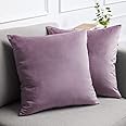 lalaLOOM Velvet Throw Pillow Covers, Set of 2, 18x18 Decorative Square Pillows Home Decor, Soft Accent Cases, Silky Machine Washable Pillowcases for Sofa, Couch, Bedroom, Living Room, Plum Purple