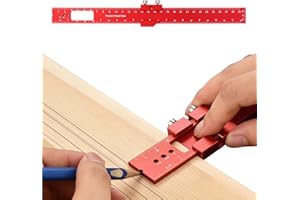 Woodworking Ruler, Precision Pocket Metal Slide Rule Inch, Metric T-Type Scribing and Square Ruler for Marking Measuring (12 