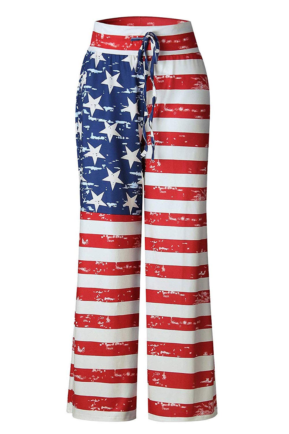 High Drawstring Waist Wide Leg Pants for Women Palazzo Lounge American Flag L