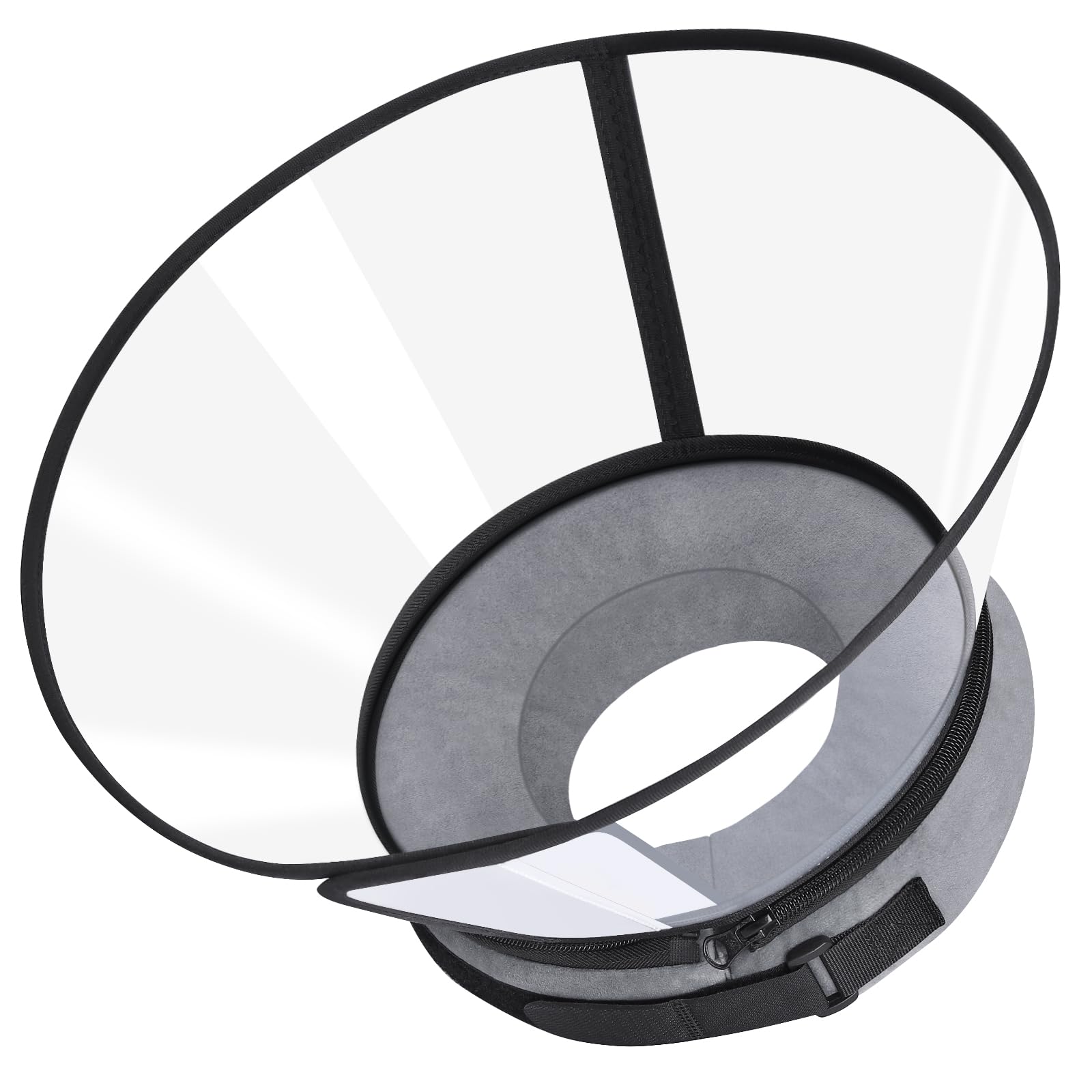 Photo 1 of Sponge Core Dog Cone, Inflatable Dog Cone Collar Alternative, Dogs Donut Collar After Surgery, Soft Cone for Large Medium Small Dogs to Stop Licking, No Inflation Required, Clear View(Size 3, Gray)