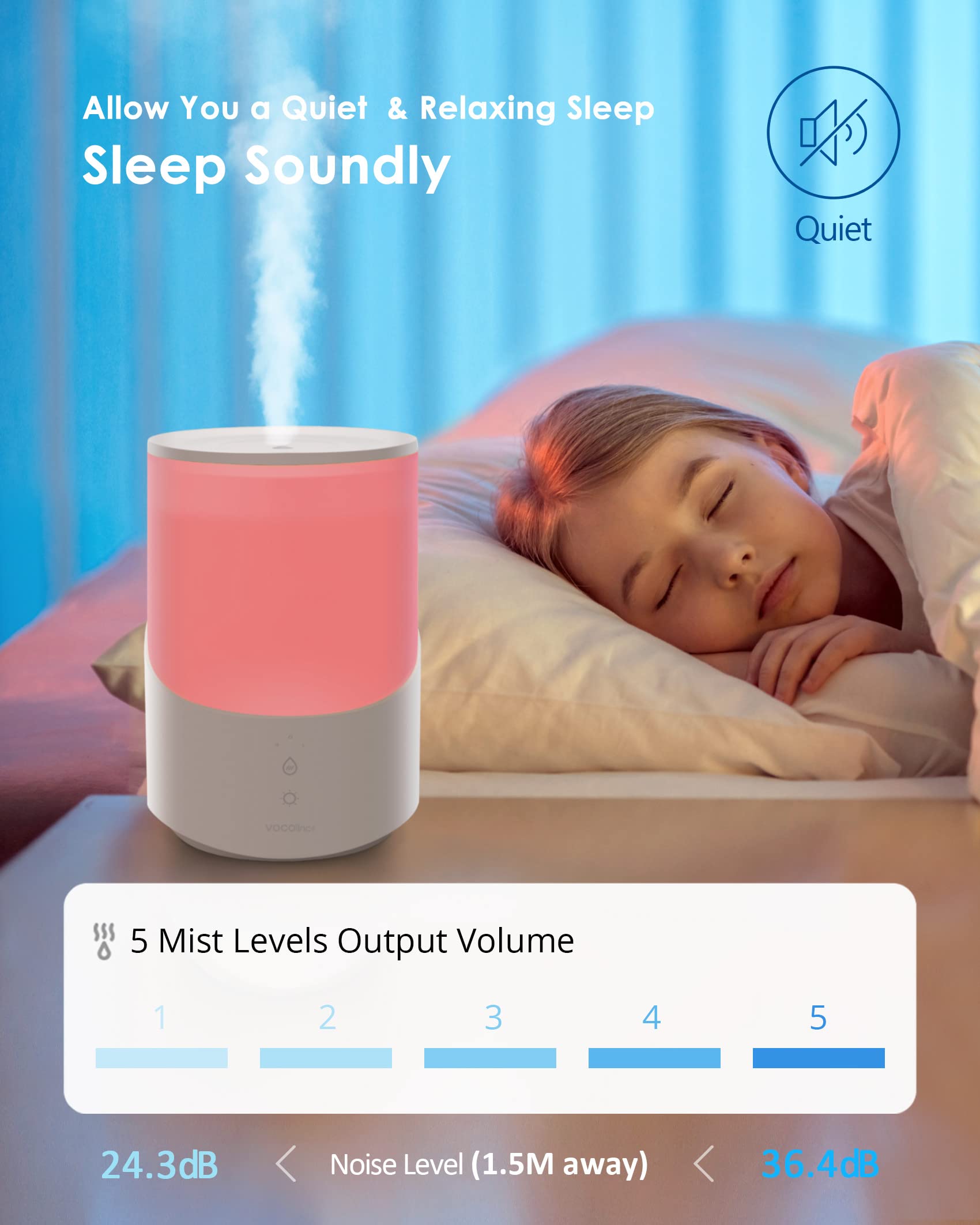 VOCOlinc Cool Mist Humidifiers for Bedroom, 2.5L Smart Humidifier with