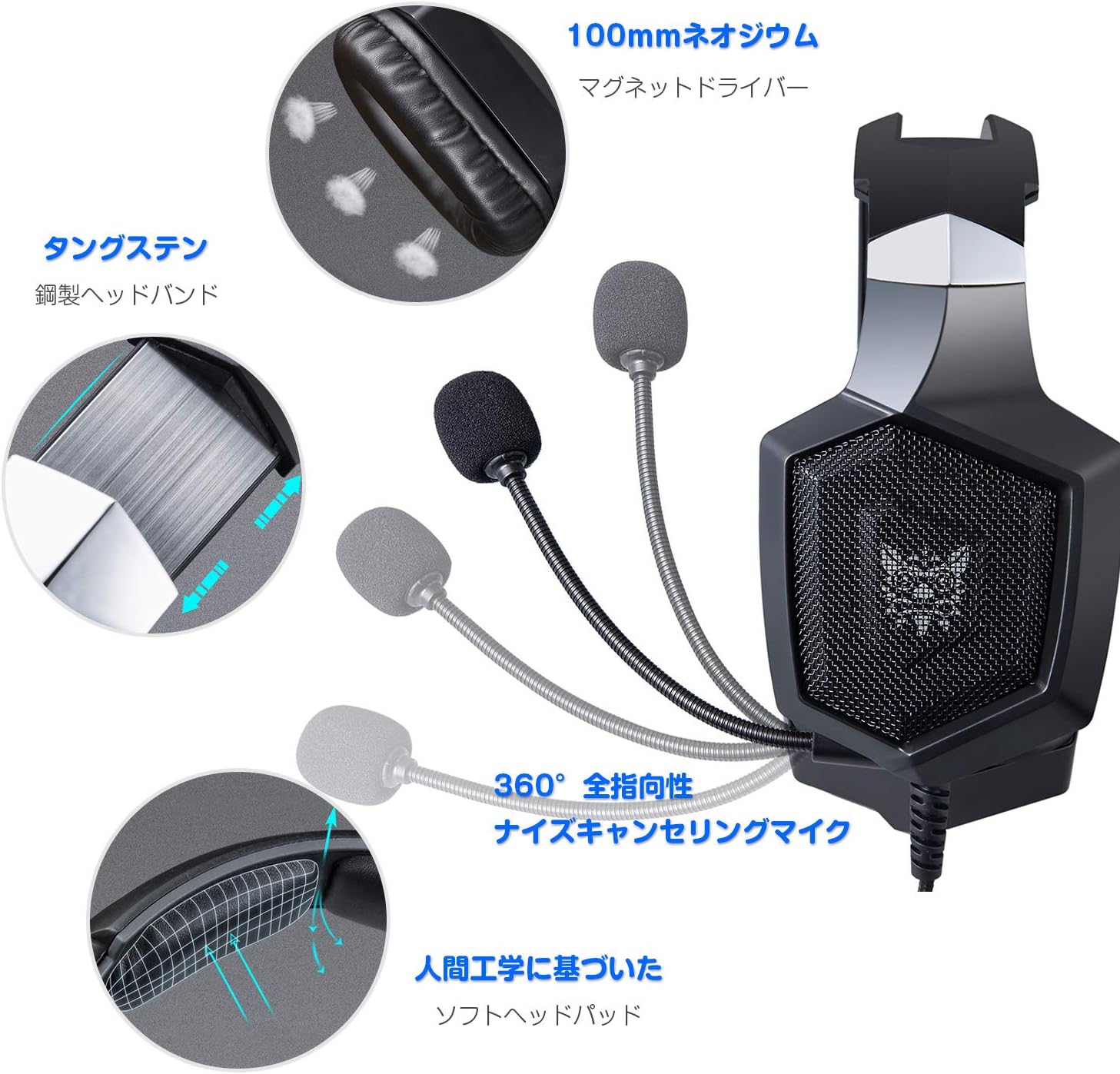 Amazon Co Jp ゲーミングヘッドセット Ps4 イヤホン Onikuma K8 高集音性マイク付 3 5ｍｍコネクター ヘッドアーム伸縮可能 7色ledライト 音量調節クリップが付き Xbox One タブレット ノートパソコン Iphone Xperia スマートホンなどに対応 ゲーム