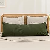 BESTOUCH 100% Washed Cotton Pillowcase for Hair and Skin Linen Feel Soft Comfortable Breathable 1 Pcs Pillow Case with Envelope Closure Solid Olive Green Body 20x54 Inches