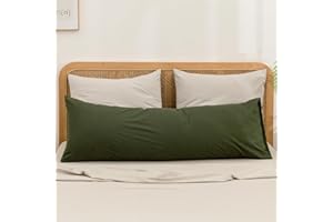 BESTOUCH 100% Washed Cotton Pillowcase for Hair and Skin Linen Feel Soft Comfortable Breathable 1 Pcs Pillow Case with Envelope Closure Solid Olive Green Body 20x54 Inches