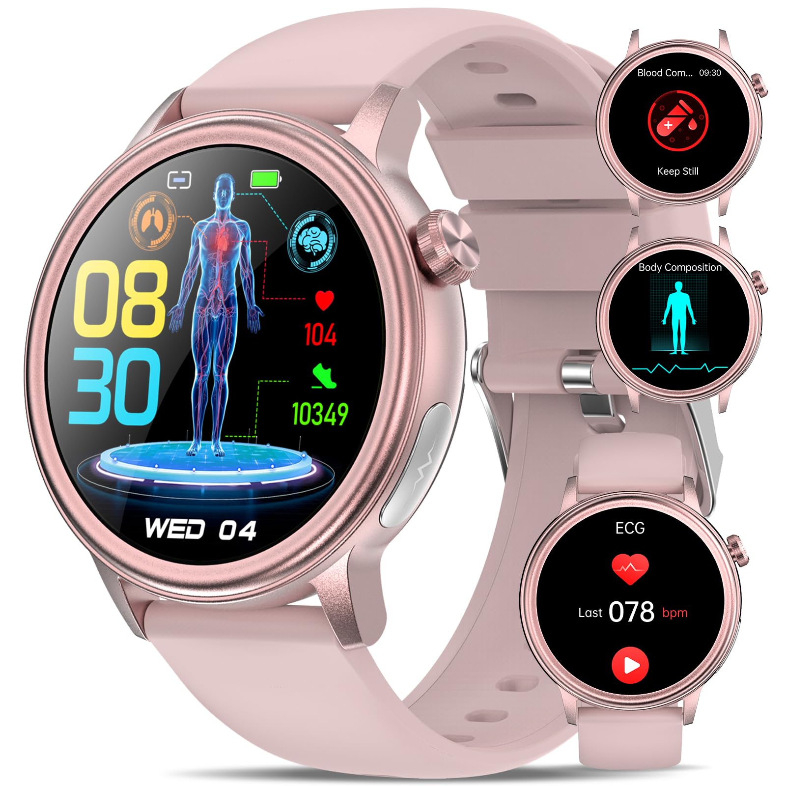 𝐄𝐂𝐆+𝐇𝐑𝐕 Smart Watch for Men Women with BMI/Heart rate Fatigue/Body Temperature/Sleep Monitor-1.39