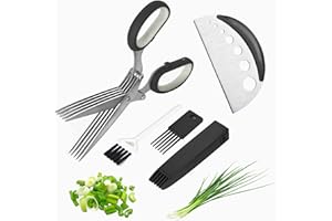 KYORYUGER black scissors Herb Scissors, Kitchen Herb Shears Cutter with 5 Blades and Cover, Sharp Dishwasher Safe Kitchen Gadget Christmas gifts Scissors