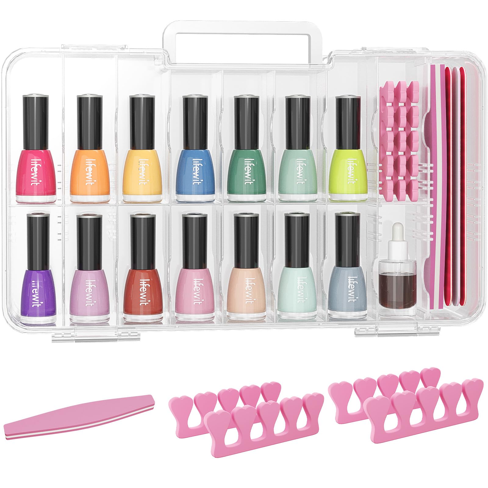 Photo 1 of Lifewit Nail Polish Organizer Case for 36 Bottles with 8 Adjustable Sections, Portable Sturdy Gel Nail Polish Storage Holder with 4 Nail Separators, Space Saver for Display Travel, 1 Pack, Clear
