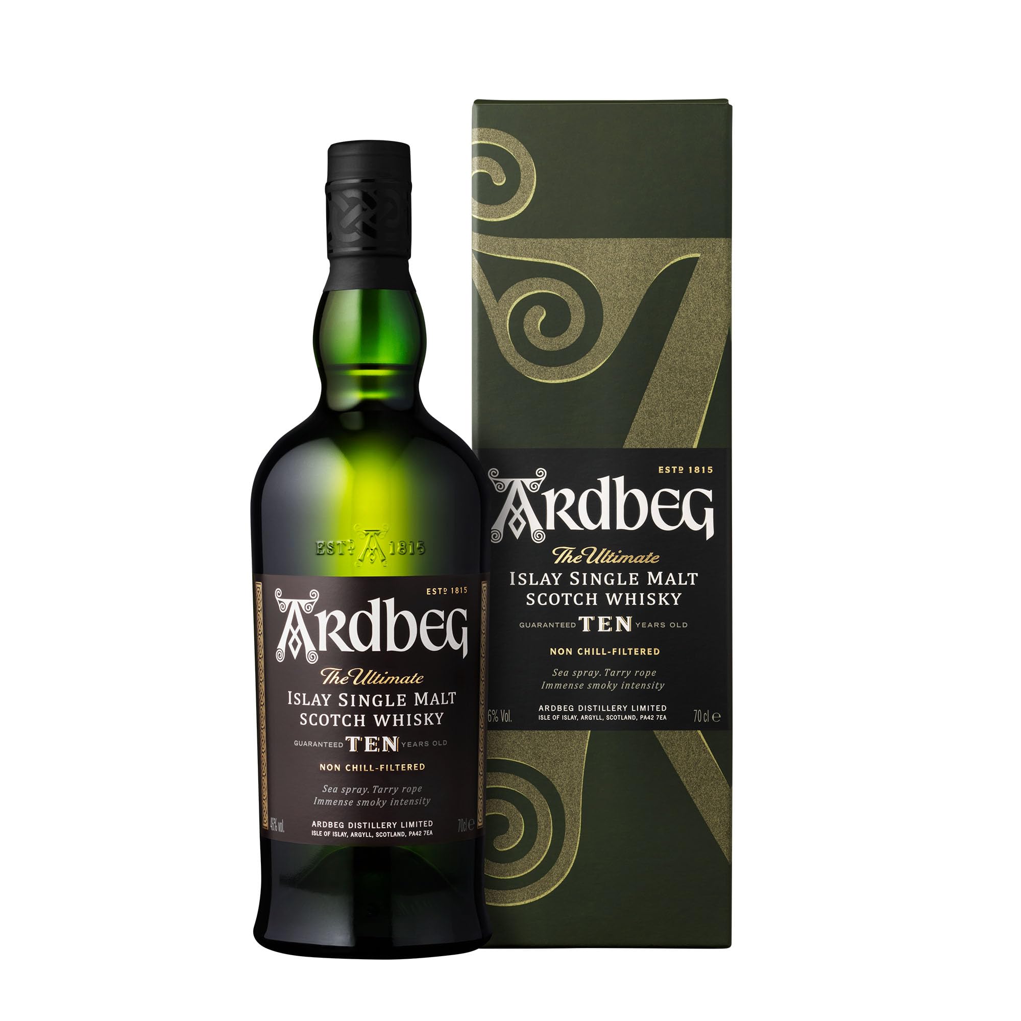 Ardbeg 10 Years Old Islay Single Malt Scotch Whisky, 70cl, in Geschenkbox | Torfig & rauchig mit feiner Süße | Gereift in Bourbonfässern | Typischer Islay-Charakter