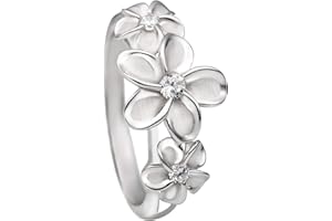 Aloha Jewelry Company 925 Sterling Silver Cubic Zirconia Three Hawaiian Plumeria Flower Eternity Band Promise Wedding Engagement Ring, Nickel Free Hypoallergenic for Sensitive Skin, Gift Box Included