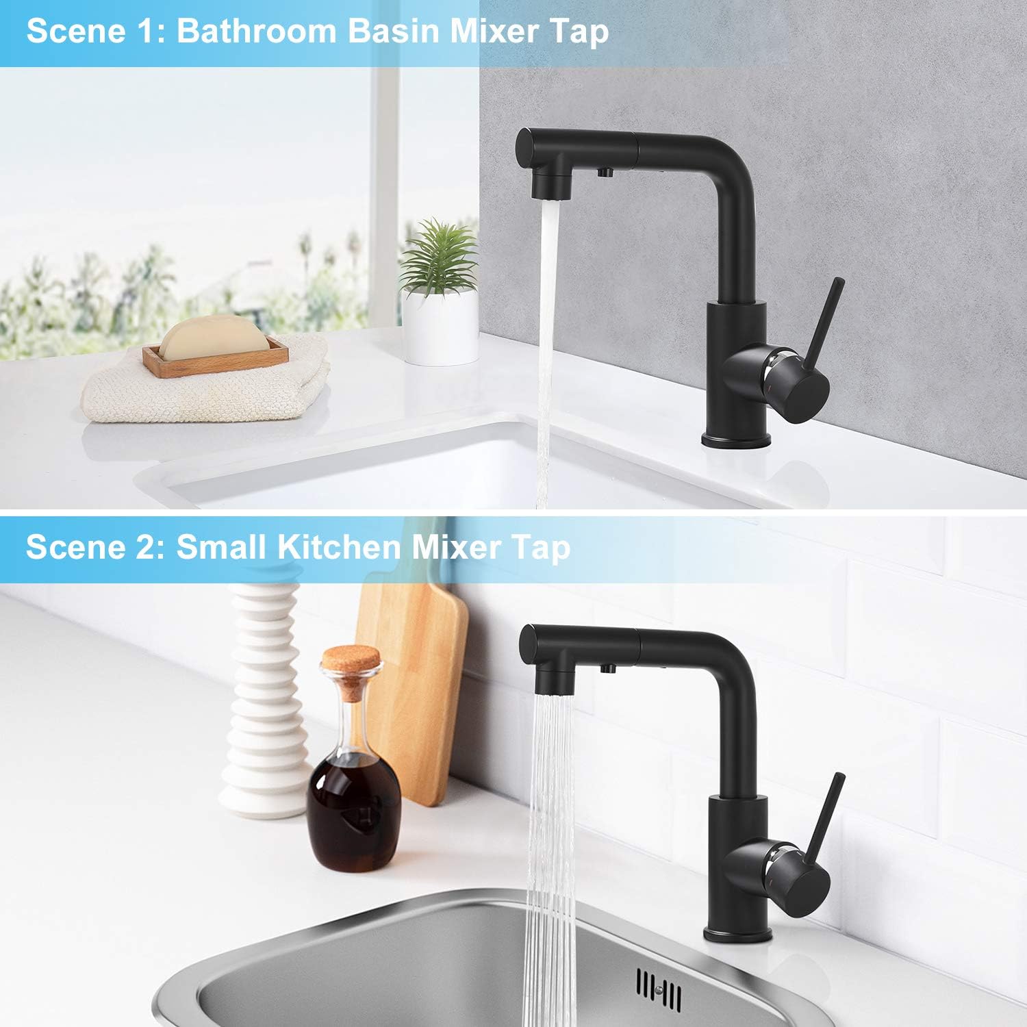 CREA Kitchen Tap with 3 Function Sprayer, Pull Out Kitchen Mixer Tap, 360° Swivel Kitchen Sink Tap - Image 5