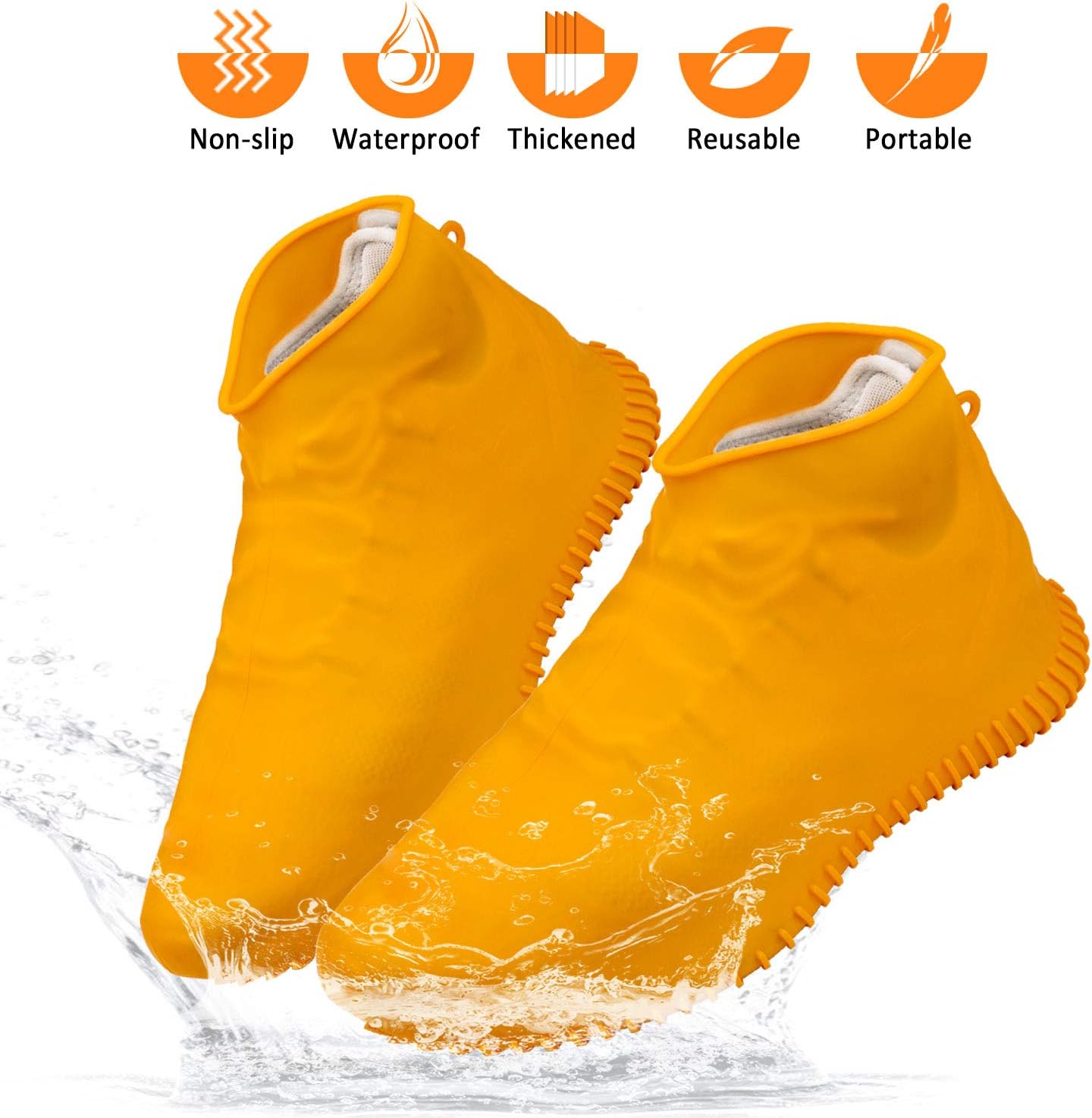 Wevove Rain Shoe Covers Waterproof Shoe Covers Silicone Shoe Covers Reusable Non-Slip Rain Snow Overshoe Foldable Galoshes Shoe Protectors for Men Women (Orange, Large)