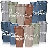 Yetene 12 Pcs Reusable Christian Coffee Cups Gifts Church Religious Bible Verse Plastic Tumblers with Lids 16 oz Mother's Day Father's Day Appreciation Gift Gifts for Teacher Staff(Morandi)