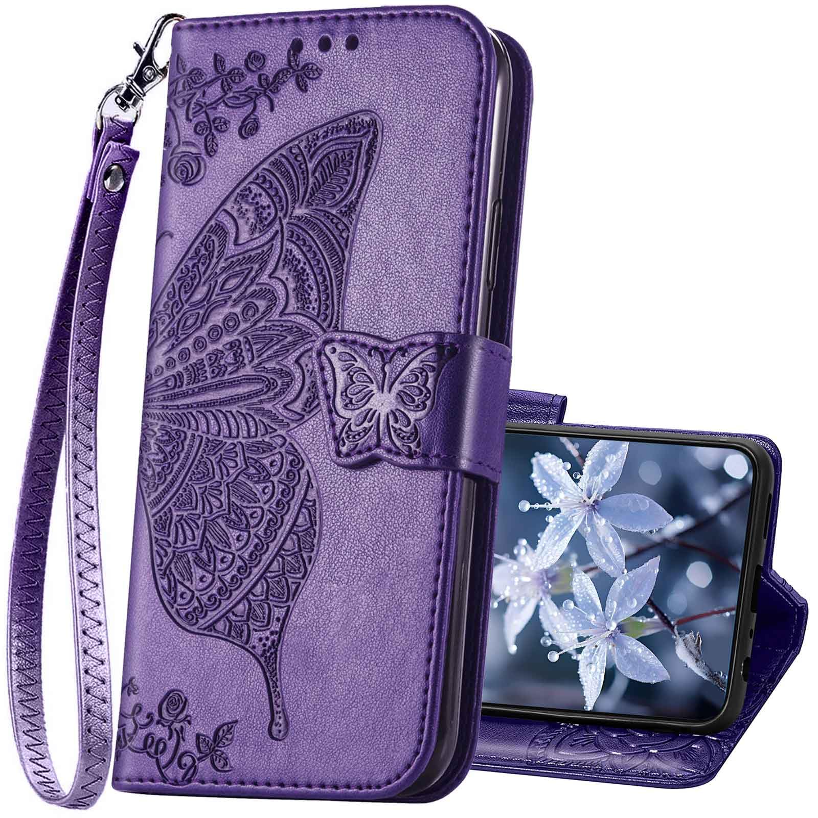 Photo 1 of KRHGEIK for Galaxy S25 5G Phone Case Wallet,Women Flip Folio Cover with Credit Card Holders Slots Butterfly Embossed PU Leather Kickstand Wrist Strap Purse for Samsung S25 (Purple)