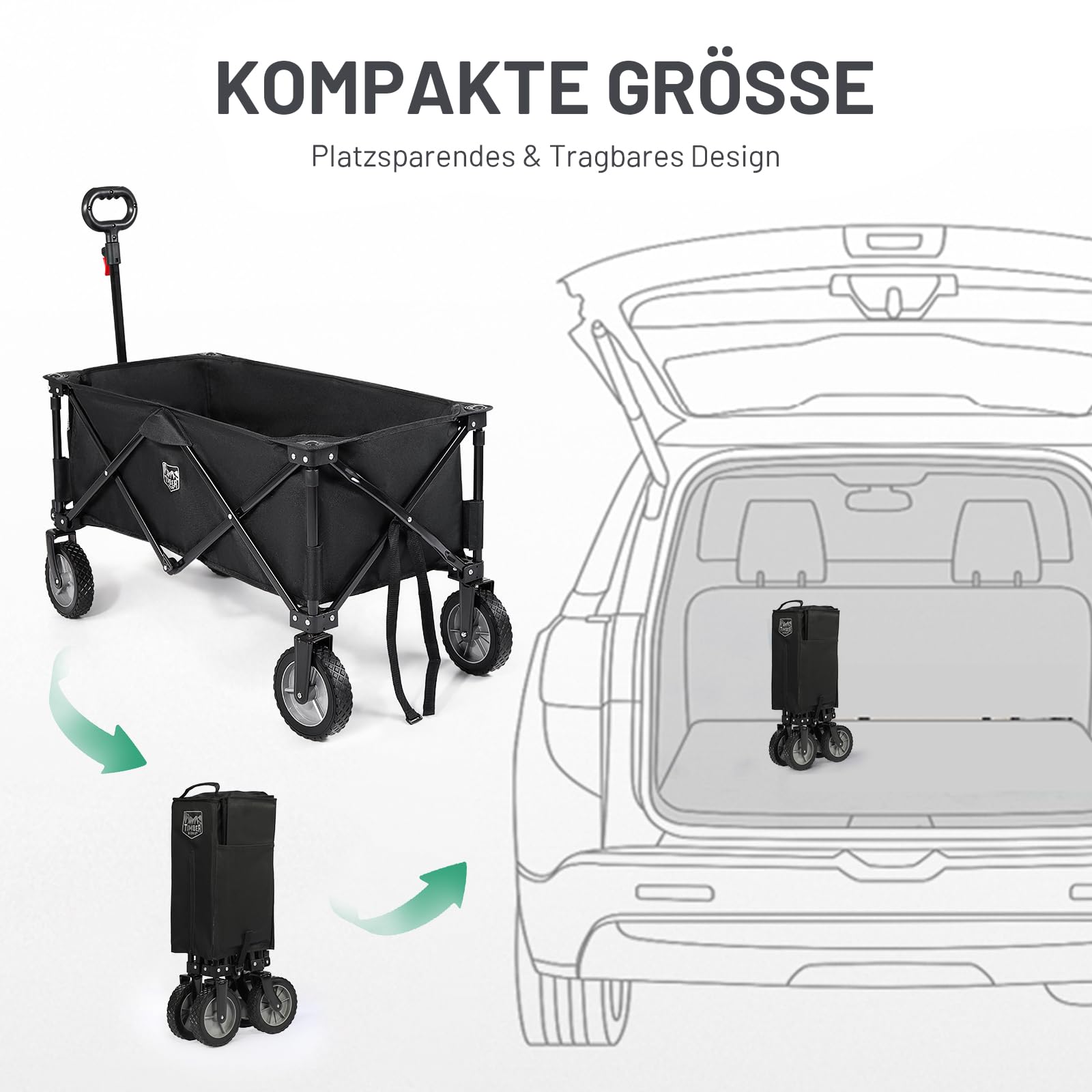 TIMBER RIDGE XXL Bollerwagen Faltbar Transportwagen mit Seitentasche Getränkehalter verstellbarem Griff, Gartenwagen für Alle Gelände, Draussen Camping Einkaufen 4