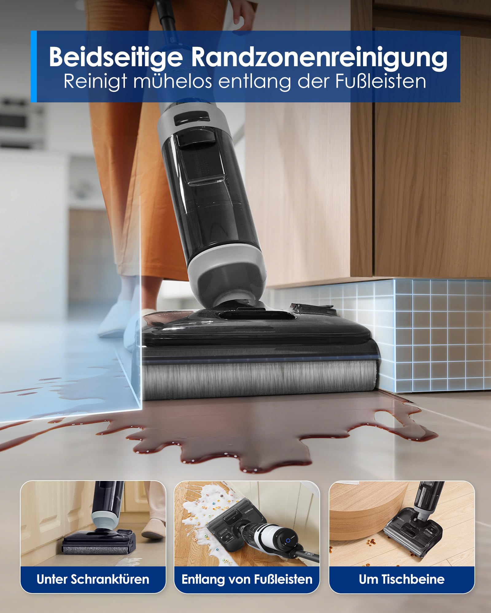 Tineco FLOOR ONE i5 Stretch Nass Trockensauger, 2‑in‑1 Saugen & Wischen, 180° Lay-Flat Waschsauger, 20kPa Saugkraft, Beidseitige Kantenreinigung, 30 Min Laufzeit, Anti-Tangle staubsauger für Tierhaare 4