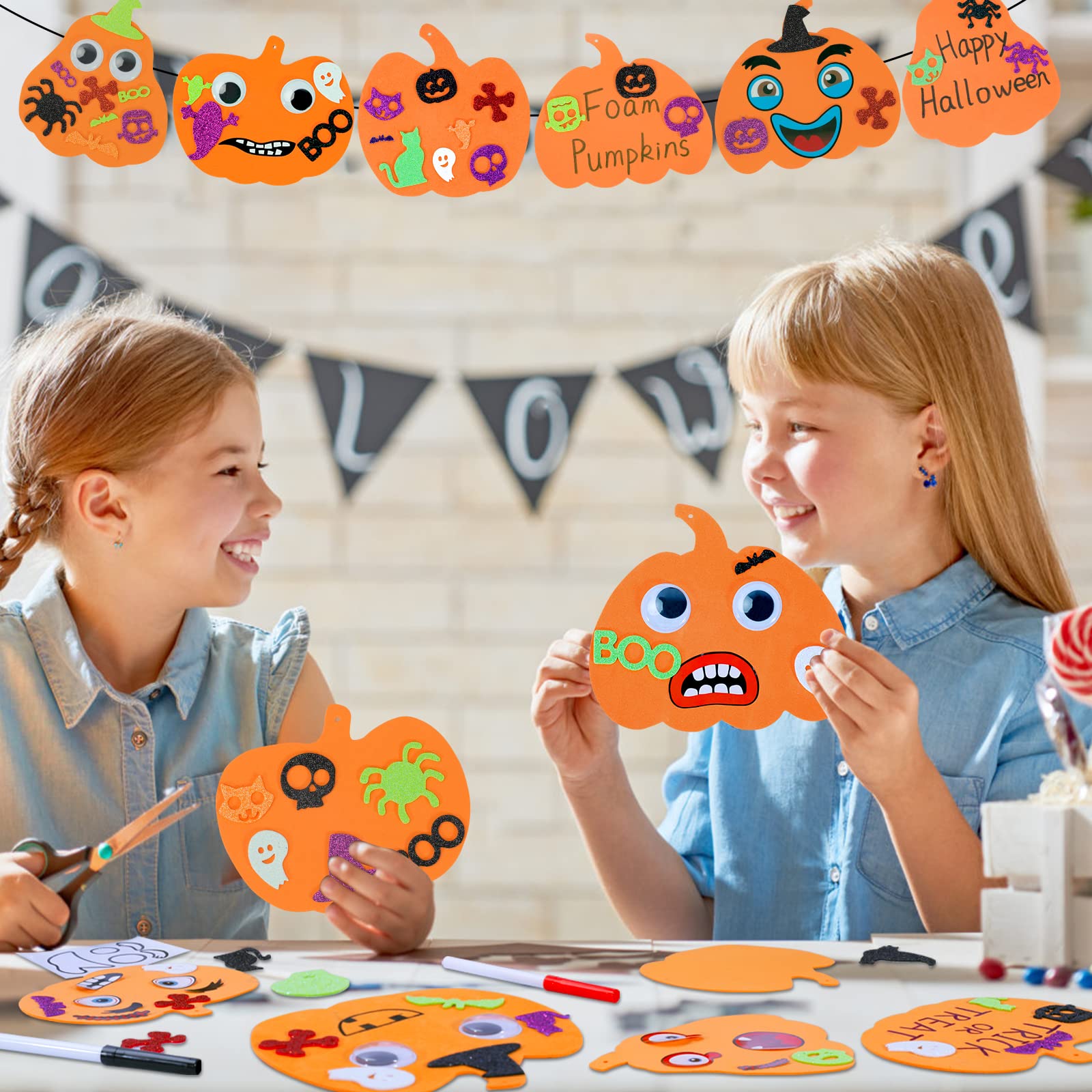 Max Fun 332PCS Halloween Crafts for Kids, Halloween Activities Foam Pumpkins for Crafts Stickers Gift Kits, DIY Art and Craft Set for Holiday Classroom Decorations Party Favors Supplies