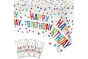 Miucat 3pcs Birthday Tablecloth, Happy Birthday Decorations Set, Colorful Rainbow Dots Design with Happy Birthday Tablecloth. Waterproof Plastic Table Covers for Boys/Girls Party 54X108inch