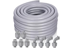Feotech 1 Inch 50 FT Non Metallic Liquid-Tight Conduit and Connector Kit - Includes 5 Straight and 4 Angle Fittings for Electrical Wiring