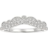 HAWRIN Moissanite Vintage Wedding Bands for Women Curved Ring Enhancer for Engagement Rings D Color VVS1 925 Sterling Silver