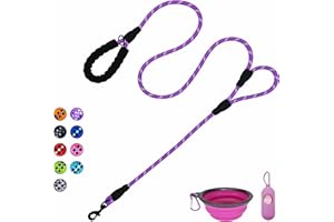 VOZRELS Dog Leash Heavy Duty 6ft, Double Handle Dog Leash with Padded Handle for Traffic Control, Reflective Rope Leashes for Large and Medium Dogs Control Safety Training at Night (Purple)