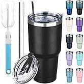 GUDEMAO 30 oz Tumbler with Lids and Straws, Stainless Steel Insulated Coffee Tumbler, Double Wall Vacuum Insulated Travel Mug Cup, Leakproof Thermal Coffee Cup for Hot and Cold Drinks (Black)