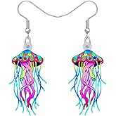 BONSNY Cute Acrylic Blue Ocean Shine Jellyfish Earrings Sea Animals Dangle Gifts for Women Jewelry Accessories