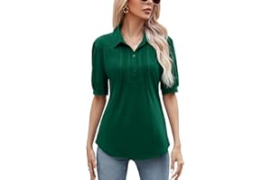 Micoson Womens Blouses Dressy Casual Short Sleeve Button Down Collared Polo Shirt Loose Tunic 2023 Summer Tops